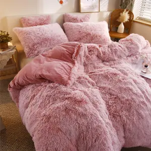 Pink Faux Fur Soft Duvet Cover Set