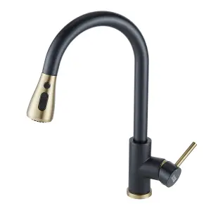 Black Gold Retractable Commercial Pull out Kitchen Tap Mixer Tap Faucet