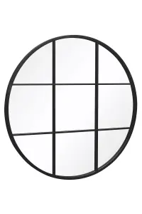 MirrorOutlet Circulus - Black Metal Framed Round Window Wall Mirror 31" X 31" (80x80CM)