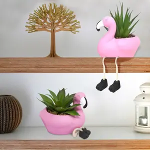 Set Of 2 Ceramic Flamingo Pots With Succulents Plants Home Decor Xmas Gift