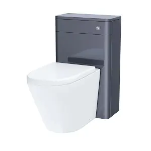 Nes Home Afern Modern 500mm Dark Grey  Back To Wall WC Unit & Rimless Toilet Pan Space Saving