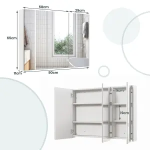 Costway Wall-Mounted Bathroom Mirror Cabinet 3 Door Storage Cupboard w/ Adjustable Shelves