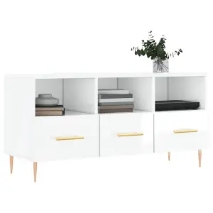 Berkfield TV Cabinet High Gloss White 102x36x50 cm Engineered Wood