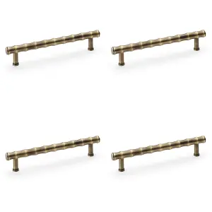 4 PACK - Bamboo T Bar Pull Handle - Antique Brass 160mm Centres SOLID BRASS Drawer Door