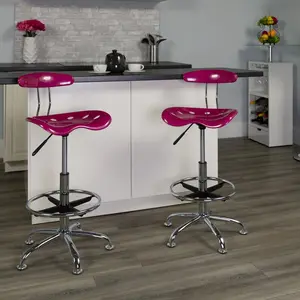 Vibrant Chrome Drafting Stool with Tractor Seat Pink