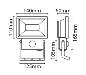 Eterna POLY20PIR Polycarbonate LED Floodlight Fitting with PIR Sensor - 20 Watt