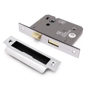 EAI Bathroom Lock 65mm / 44mm Backset Chrome for Internal Wooden Bathrooms Accepts 5mm Square Spindle CE UKCA & Fire Door Approved