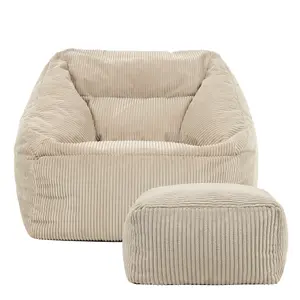 icon Morgan Corduroy Armchair Bean Bag and Footstool Set Natural Giant Bean Bag Chair