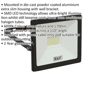 Extra Slim Floodlight with Wall Bracket - 20W SMD LED - IP65 Rated - 1700 Lumens