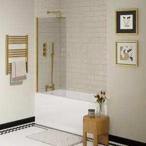 Round Single Ended Bath, Front Panel, Brushed Brass Screen and Waste -1700x700mm