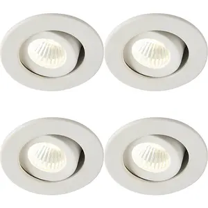 4 PACK Micro Adjustable Ceiling Downlight - 4W Cool White LED - Matt White