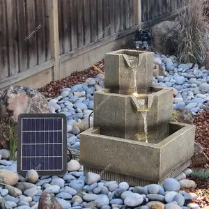 Three-layer Solar Rockery Waterscape Garden Decoration with LED Lights