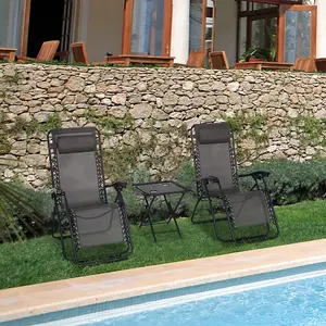 3 Piece Folding Zero Gravity Grey Chair Set with Table / Ultimate Comfort for Outdoor Relaxation