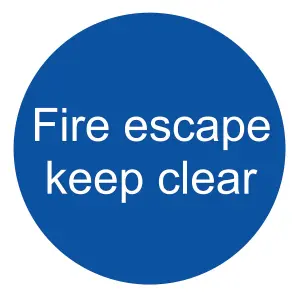 Fire escape keep clear PVC Safety sign, (H)100mm (W)100mm