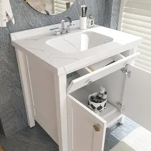 Kardelen Freestanding Single Bathroom Vanity with One Tap Hole Marble Basin White