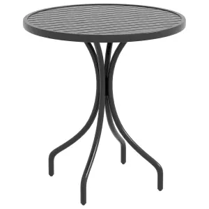 Outsunny Round Garden Table Outdoor Side Table with Steel Frame Slat Top Black