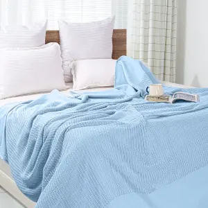 EHC Cotton Soft Hand Woven Reversible Lightweight Adult Cellular Blanket, Double 230cm x 230cm, Light Blue