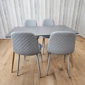 Dining Table and 4 Chairs With Bench Oak Effect Wood 4 Grey Leather Chairs Dining Room