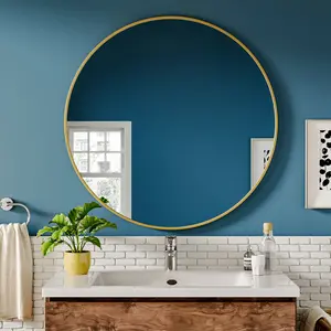 Baum Metal Flat Wall Mirror Gold / 80 cm H x 80 cm W