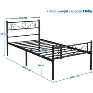 Metal Bed Frame with Headboard/Under-Bed Storage White / Single (3')