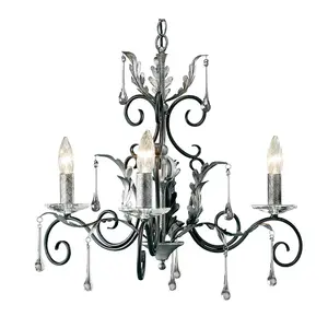 Elstead Amarilli Chandelier 3 Light Black, Silver Floral Leaves Design , E14