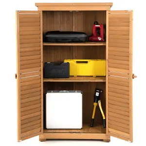 Costway Outdoor Fir Wood Storage Shed Garden Tool Cabinet Locker Tall Vertical Organizer