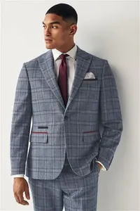 Mens Next Blue Regular Fit Trimmed Check Suit Jacket - Blue