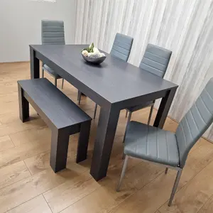 Dining Table and 4 Chairs With Bench Black Dark Grey 4 Grey Leather Chairs Wood Dining Set Furniture