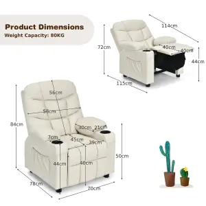 COSTWAY Kids Single Sofa Chair PU Leather Children Armchair Recliner with Cup Holders