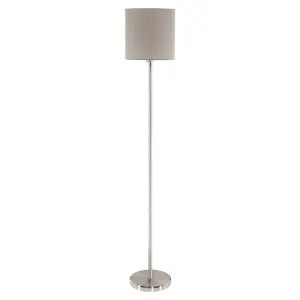 Floor Lamp Light Satin Nickel Shade Taupe Fabric Pedal Switch Bulb E27 1x60W