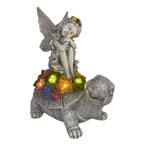 Solar Fairy Tortoise Ornament Garden LED Statue Succulent Decor Stone Effect