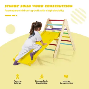 Costway Wooden Climbing Triangle Ladder Toddlers Climbing Toy w/ Reversible Ramp