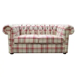 Chesterfield Handmade Tartan 2 Seater Sofa Balmoral Cranberry Fabric In Classic Style