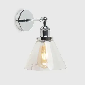 ValueLights Lloyd Pair of Retro Style Polished Chrome Adjustable Knuckle Joint Wall Lights with Clear Glass Shades