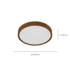 EGLO Musurita Natural Wood Effect Metal And Plastic Integrated LED Flush Fitting, (D) 34cm