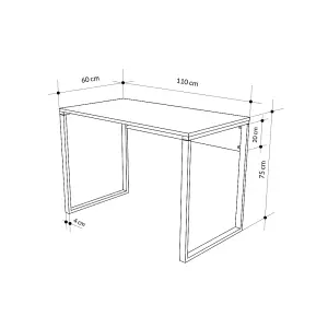 Inna Modern Work Table Oak with Sturdy White Metal Legs Particle Board Industrial Desk Width 110cm