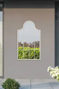 MirrorOutlet - The Arcus - White Metal Framed Arched Garden Wall Mirror 41" X 24" (104 x 62 cm)