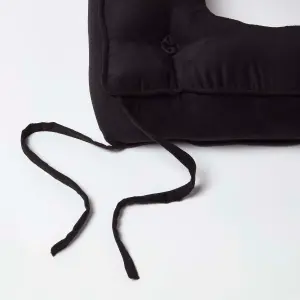 Homescapes Black Faux Suede Coccyx Cushion with Ties