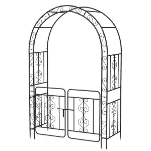 COSTWAY Metal Garden Arbor Archway with Gate 213 cm Patio Trellis Pergola