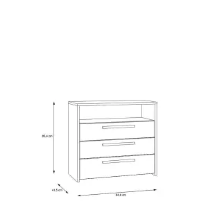 3 Drawer Sonoma Oak Matt Grey Chest Of Drawers With Open Storage Shelf