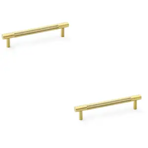 2 PACK - Knurled T Bar Door Pull Handle - Satin Brass - 128mm Centres Premium Drawer