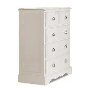 Romance Antique White 2 Over 3 Chest of Drawers with Crystal Handles