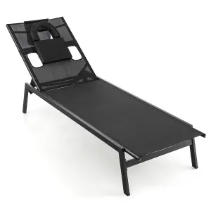 Costway Patio Tanning Lounge Chair Outdoor 5-Position Reclining Chair w/ Face Hole