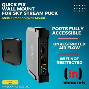 Sky Stream Puck Box Wall Mount  Multi Direction Bracket Easy Screwless Quick Install for Sky Stream Puck Wall Mount UK Made