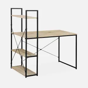 sweeek. Desk with integrated 4-shelf bookcase Loft Natural 113x60x120 cm