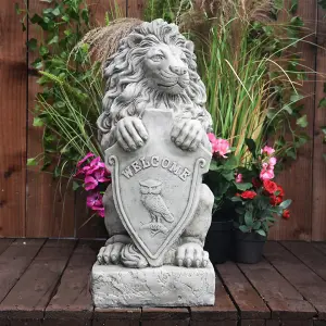 Majestic Gatepost Lion status with Welcome Shield