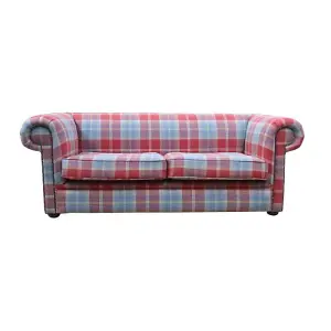 Chesterfield Original Tartan 1930's 3 Seater Sofa Balmoral Ruby Fabric In Classic Style