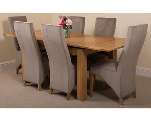 Richmond 140cm - 220cm Oak Extending Dining Table and 6 Chairs Dining Set with Lola Grey Fabric Chairs