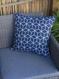 Pair of Outdoor Garden Sofa Chair Furniture Scatter Cushions - Blue Geometric