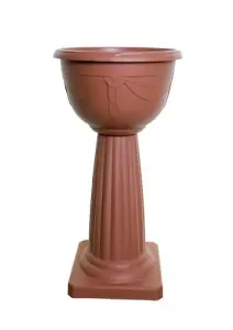 2 x Terracotta Colour Venetian Jardiniere Plant Pot Round Plastic Pedestal Flower Planter Bowl